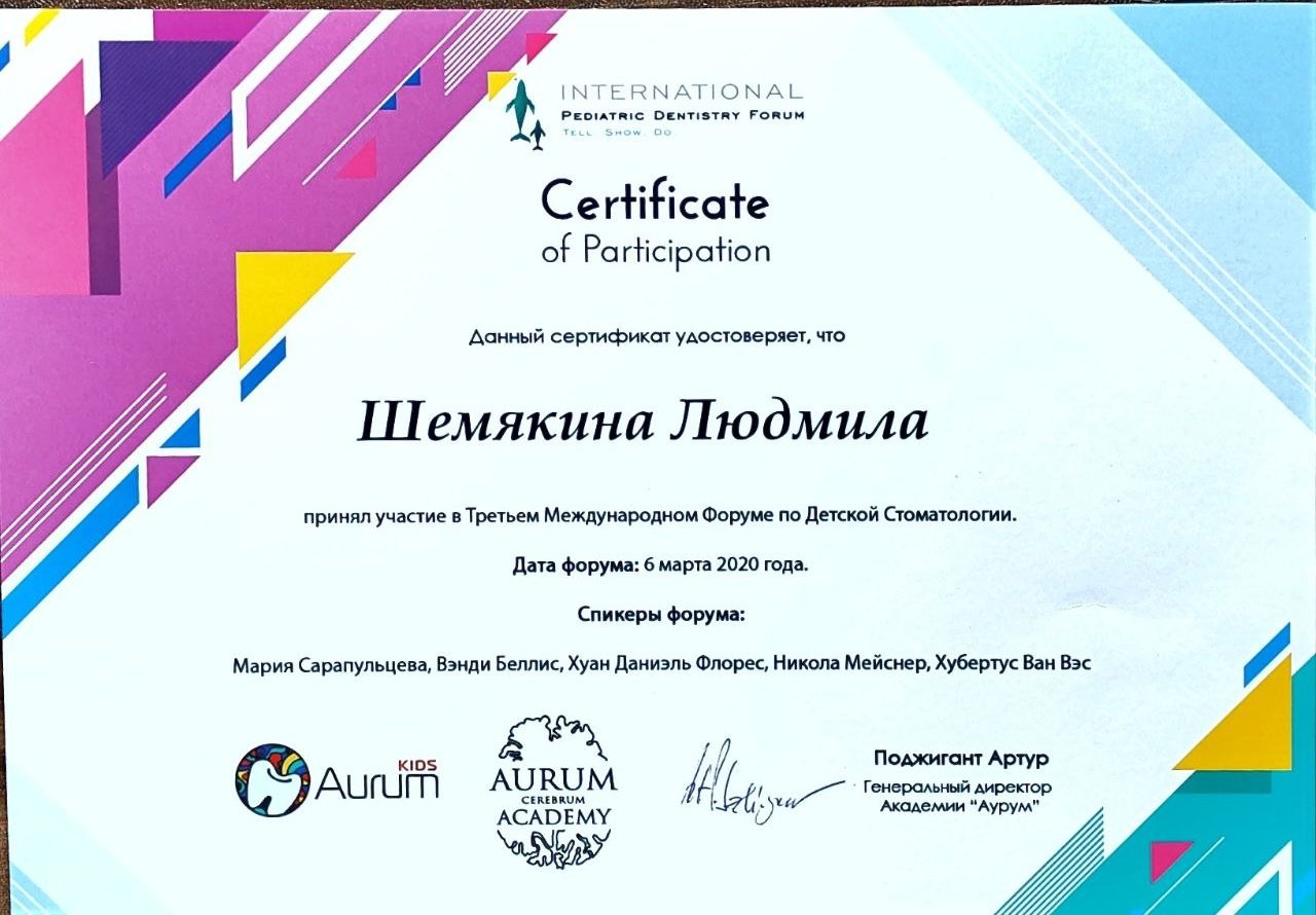 Диплом или сертификат — Шемякина Людмила Евгеньевна