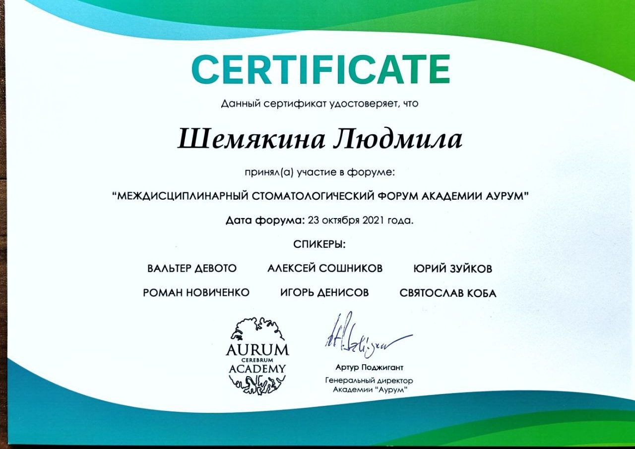 Диплом или сертификат — Шемякина Людмила Евгеньевна