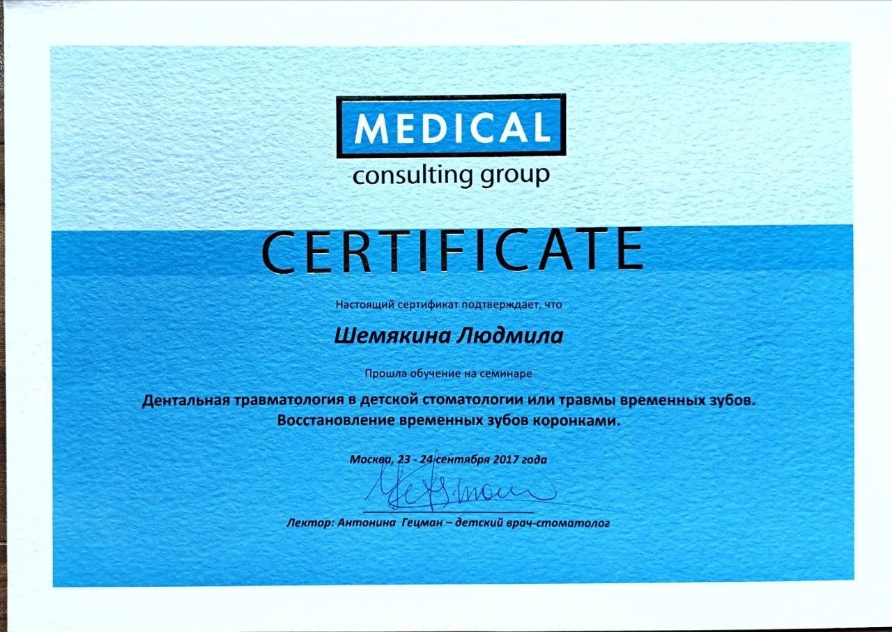 Диплом или сертификат — Шемякина Людмила Евгеньевна