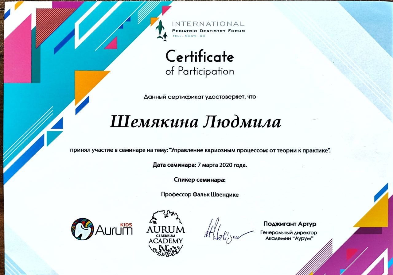 Диплом или сертификат — Шемякина Людмила Евгеньевна